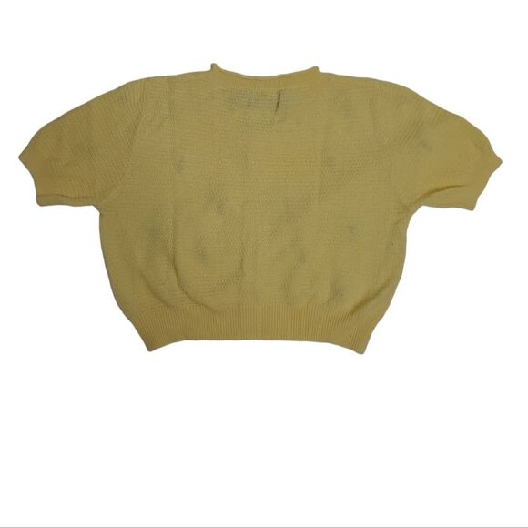 NEW Cider 3D floral yellow button up short sleeve cropped cardigan sweater S - Picture 3 of 8